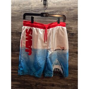 Jaws Movie Graphic Swim Trunks Mens Medium Blue White Ombre Shark Board Shorts
